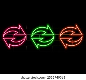 Neon bright red and blue arrows on a light background..pink.e