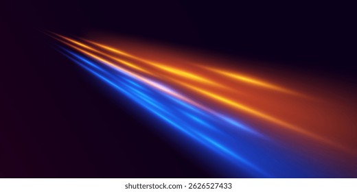 Linhas de velocidade brilhante neon. Efeito de movimento de luz. Vetor EPS 10.