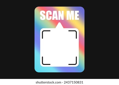 Marco brillante del código QR del vector del neón, escanee la plantilla de la etiqueta del teléfono. Icono de identificación holográfico del smartphone del arco iris del Y2K con el código de barras en el fondo oscuro.