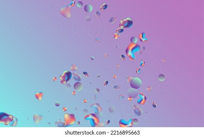 Neon Bubbles Party Vector Blue Background. Hipster Blob Layout. Hologram Trendy 3d Illustration. Color Shape Pattern.