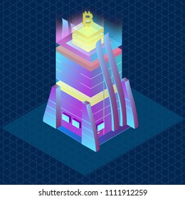 Neon building bitcoin vector