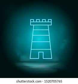 Neon building blue, tower. Blue neon, Building vector icon. Vector background.