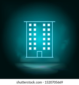 Neon building blue. Blue neon, Building vector icon. Vector background.