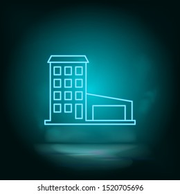 Neon building blue. Blue neon, Building vector icon. Vector background.