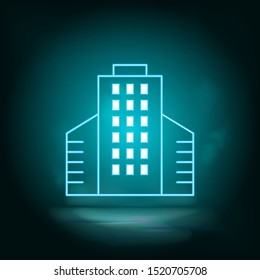 Neon building blue. Blue neon, Building vector icon. Vector background.