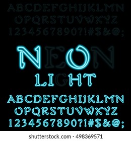 Neon bulb typeface with lights turned on and off. Vector.