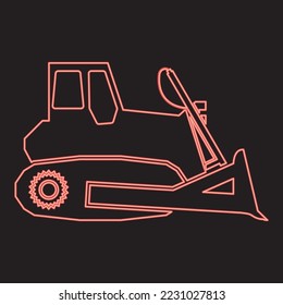 Neon bulldozer red color vector illustration image flat style light