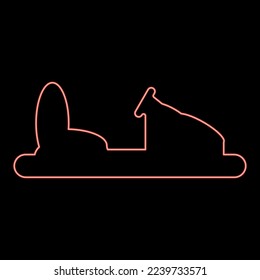 Neon bumper car silhouette Electric machine for racetrack Sideshow Amusement park Attraction Dodgem icon black color vector illustration flat style simple image red color vector illustration image