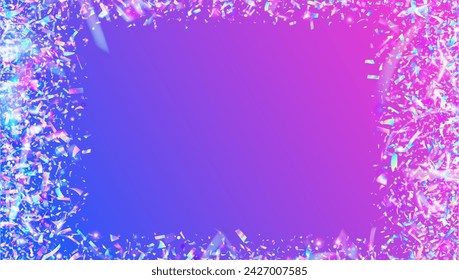 Neon Burst. Disco Concept. Rainbow Confetti. Pink Laser Sparkle. Falling Dust. 3d Isolated Cristals. Digital Poster. Carnaval Paper. Purple Neon Burst