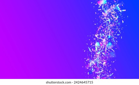 Neon Burst. Iridescent Glitter. Pink 3d Background. Holographic Sparkle. Cristal Poster. Laser Pattern. Glare Colourful Backdrop. Falling Banner. Blue Neon Burst