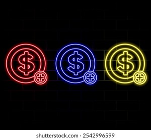 Neon Business Growth Icon - with Glowing Dollar sign and Increasing Chart Symbol..