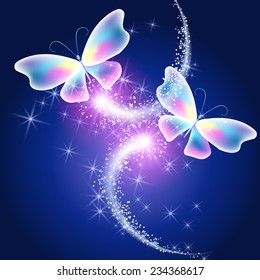 Neon butterflies and glowing firework