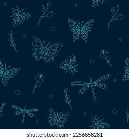 fondo de patrón de insectos de mariposas de neón