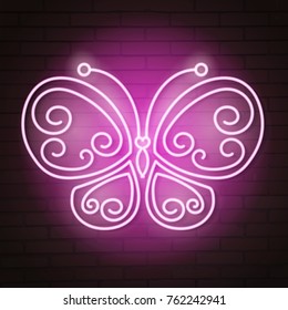 neon butterfly on brick background vector illustration