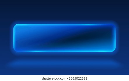 Neon Button frame, blue color, black background. Vector illustration