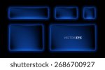 Neon Button frame, set blue color, black background. Vector illustration
