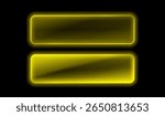 Neon Button frame, set yellow color, black background. Vector illustration
