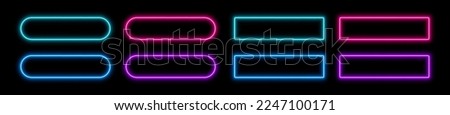 Neon button frames, coloful glowing borders, isolated UI elements. Action button decoration with various corner radius. Vector illustration.