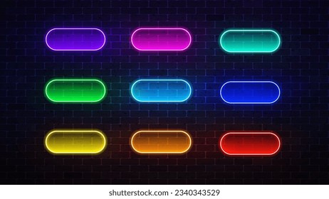 Neon button icon set. Glowing frames sign. Vector illustration.