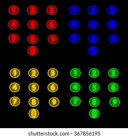 Neon Button Numbers. Vector Illustration.
