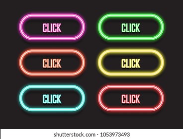 Neon buttons vector set