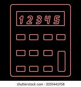 Imagen de estilo plano de la ilustración del vector de color rojo de la calculadora de neón