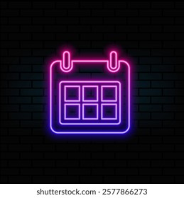 Neon calendar icon. blue color..