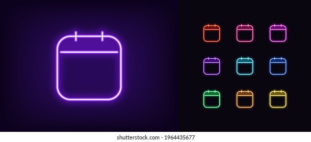 Neon Calendar Icon. Glowing Neon Schedule Sign, Outline Calendar Pictogram In Vivid Color. Time Management, Daily Planning, Schedule Desk, Deadline Control. Vector Icon Set, Sign, Symbol For UI