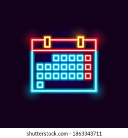 Neon Calendar Icon. Vector Illustration Of Glowing Object.