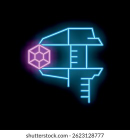 Pinza de neón que mide una forma geométrica que representa el concepto de ingeniería, precisión y análisis técnico