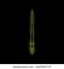 Neon calligraphy brush pen glowing with yellow light on a black background