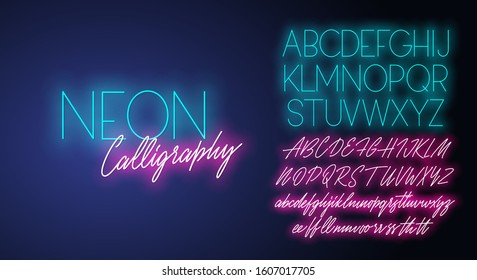 Neon Calligraphy Realistic Vector Alphabet Duo.
