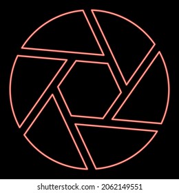 Neon camera lens shutter red color vector illustration flat style light image
