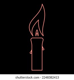 Neon candle with wax big flame red color vector illustration image flat style light