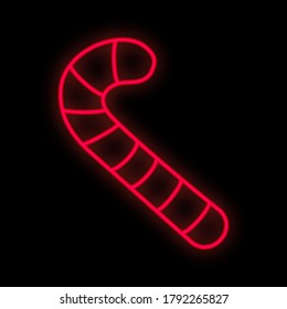 Neon candy cane icon isolated on black background. X-mas, sweets, treats concept. Vector 10 EPS illustration.