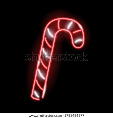 Neon candy cane icon isolated on black background. X-mas, sweets, treats concept. Vector 10 EPS illustration.