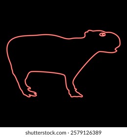 Neon capybara red color vector illustration image flat style