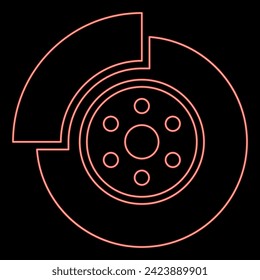 Neon car brake disk part gear system red color vector illustration image flat style