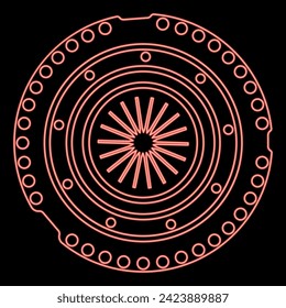 Neon car clutch basket cover cohesion transmission auto part plate kit repair service red color vector illustration image flat style