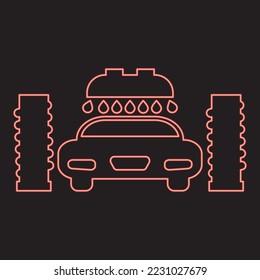Neon car wash automatic red color vector illustration image flat style light
