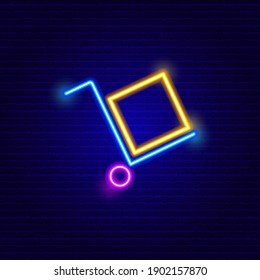 Neon Cargo Cart Icon.  Vector Illustration of Delivery Object.