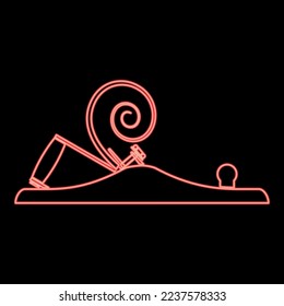 Neon carpenter's plane with metal with shaving wood Joiner's plane red color vector illustration image flat style light