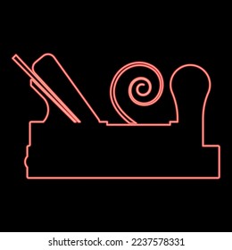 Neon carpenter's plane with wood with shaving wood Joiner's plane red color vector illustration image flat style light