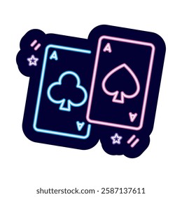 Neon casino playing cards with spade winning hand poker