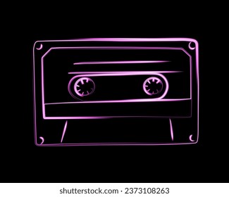 Neon cassette. Nostalgia of the 90s. Audio cassette for listening to music.