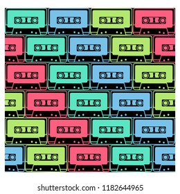 Neon cassettes vector illustration seamless pattern background
