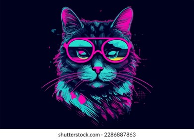 Neon Cat, ilustración vectorial de camisetas estilo años 80