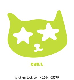 Neon cat in disco star sunglasses for summer party. Kawaii cute kitty is smiling and chill. Doodle t-shirt idea