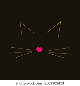 Cara de gato de neón. Dibujo de una línea. Arte conmemorativo de mascotas, amor de mascotas. Diseño minimalista. Amante del gato, brillante línea de neón. Amante de los animales.  Feliz día internacional del gato. 
Gato lindo mascota.  Gatito.  
