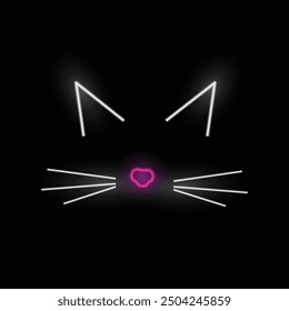 Cara de gato de neón. Dibujo de una línea. Arte conmemorativo de mascotas, amor de mascotas. Diseño minimalista. Amante del gato, brillante línea de neón. Amante de los animales.  Feliz día internacional del gato. 
Gato lindo mascota.  Gatito.  
